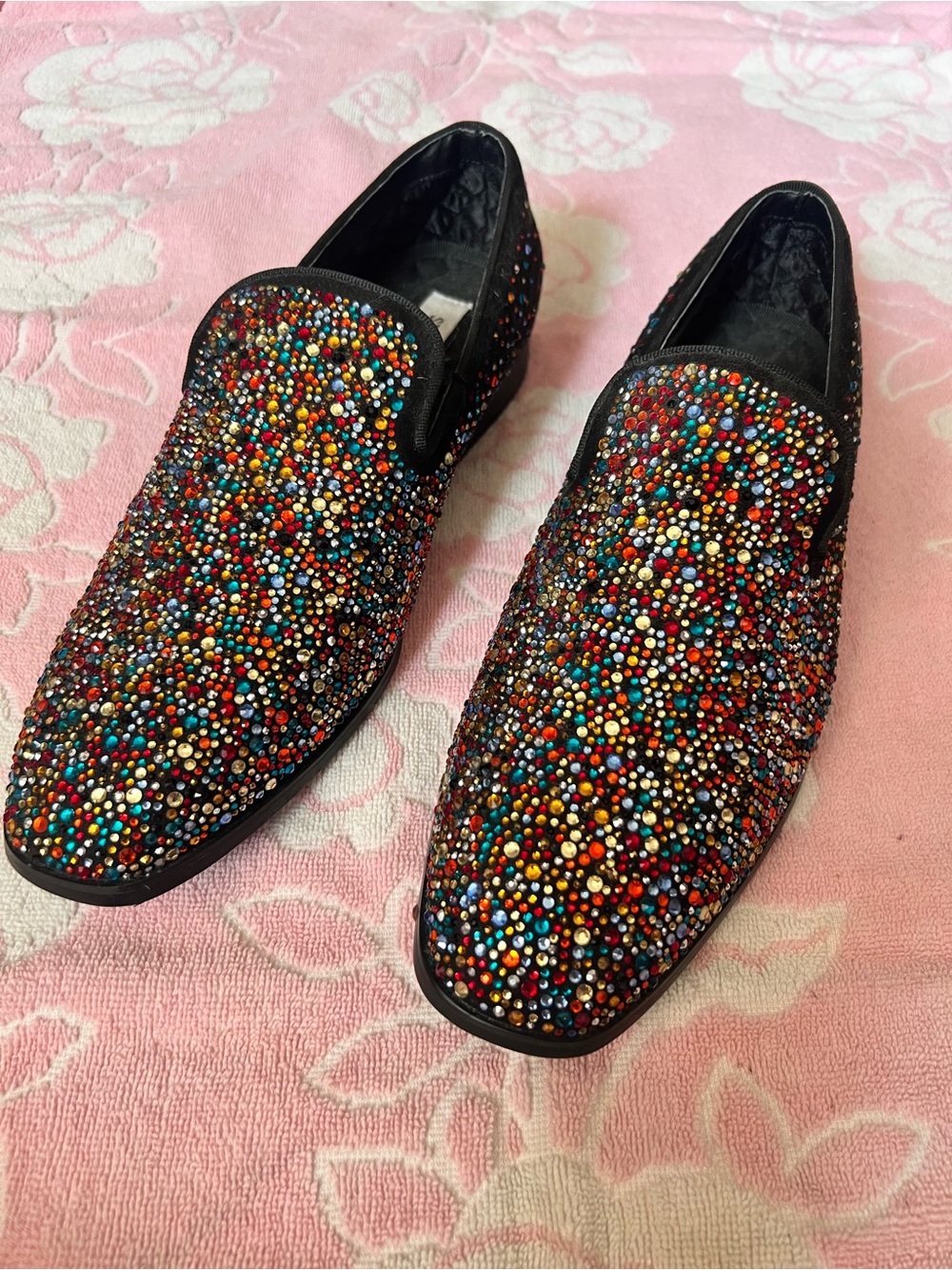 Steve Madden Black Slip-On Loafers with Multicolor Bead Embellishments